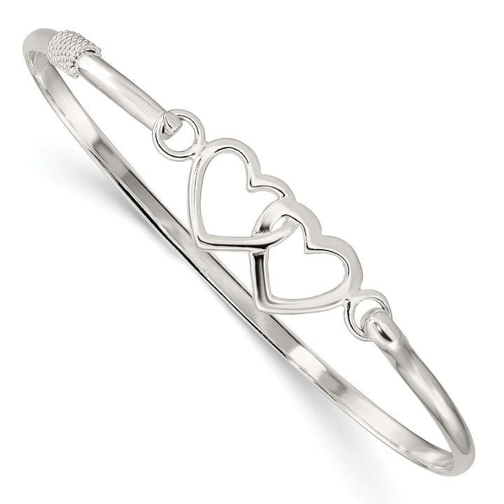 Sterling Silver Polished 2 Hearts Hook Closure Bangle