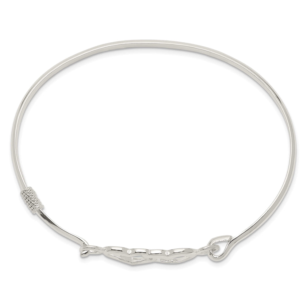 Sterling Silver Polished 2 Hearts Hook Closure Bangle