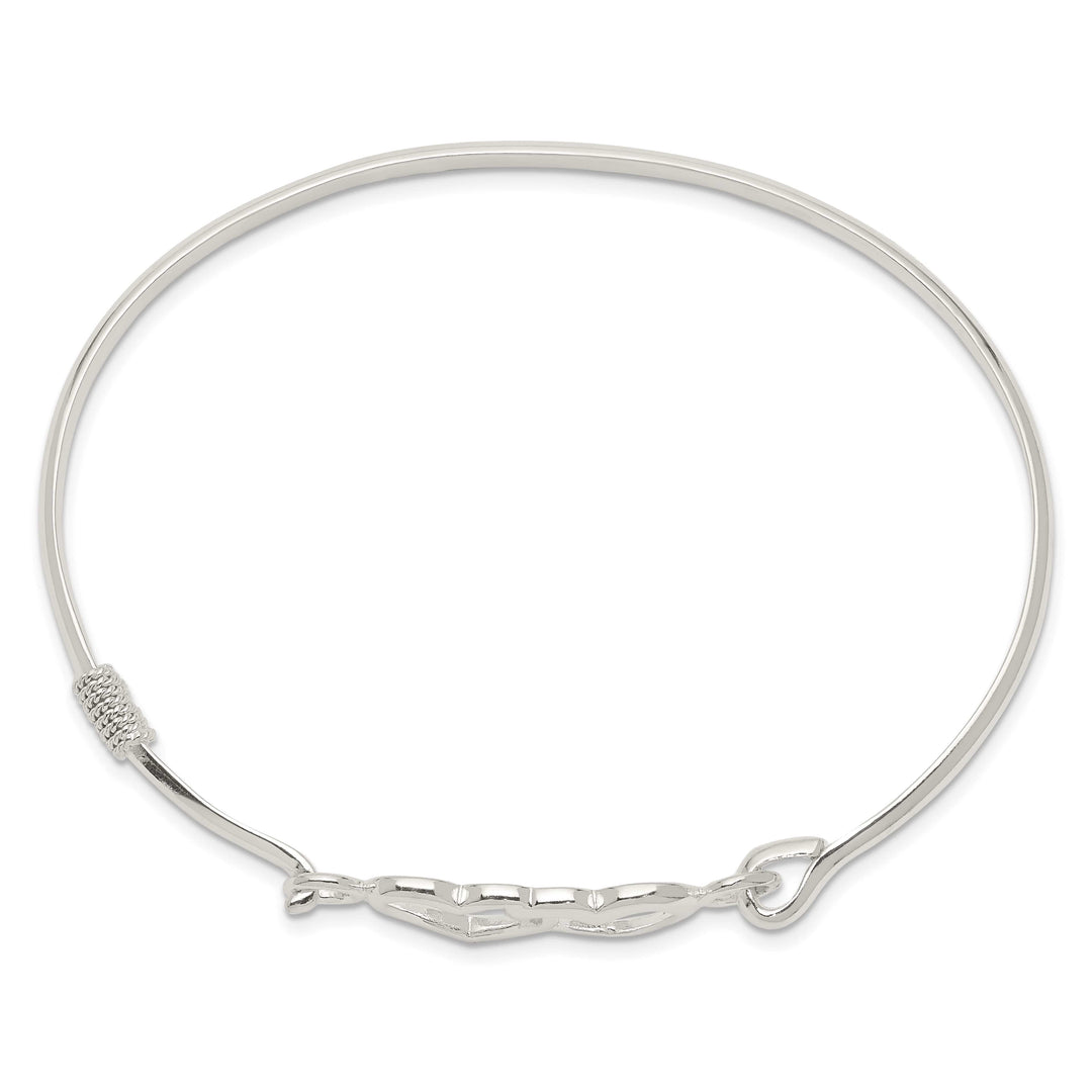 Sterling Silver Polished 2 Hearts Hook Closure Bangle