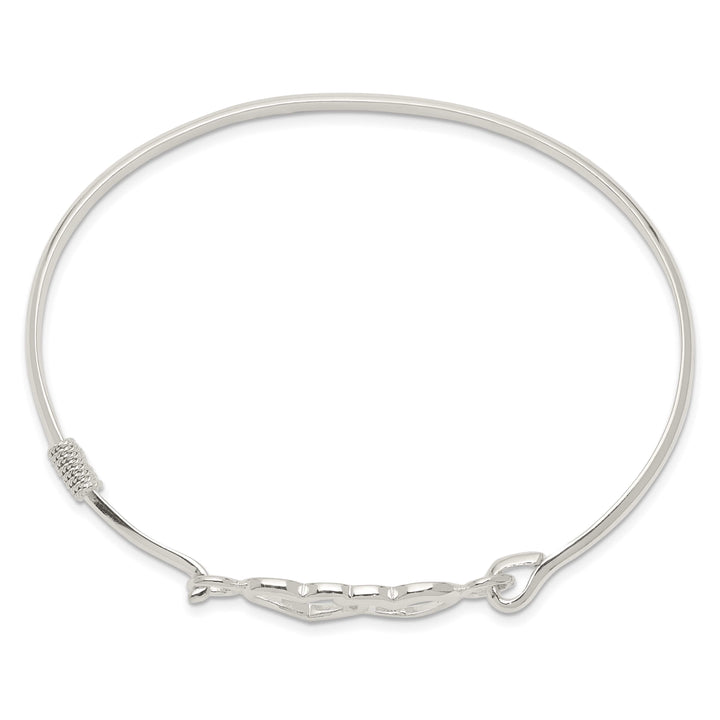 Sterling Silver Polished 2 Hearts Hook Closure Bangle