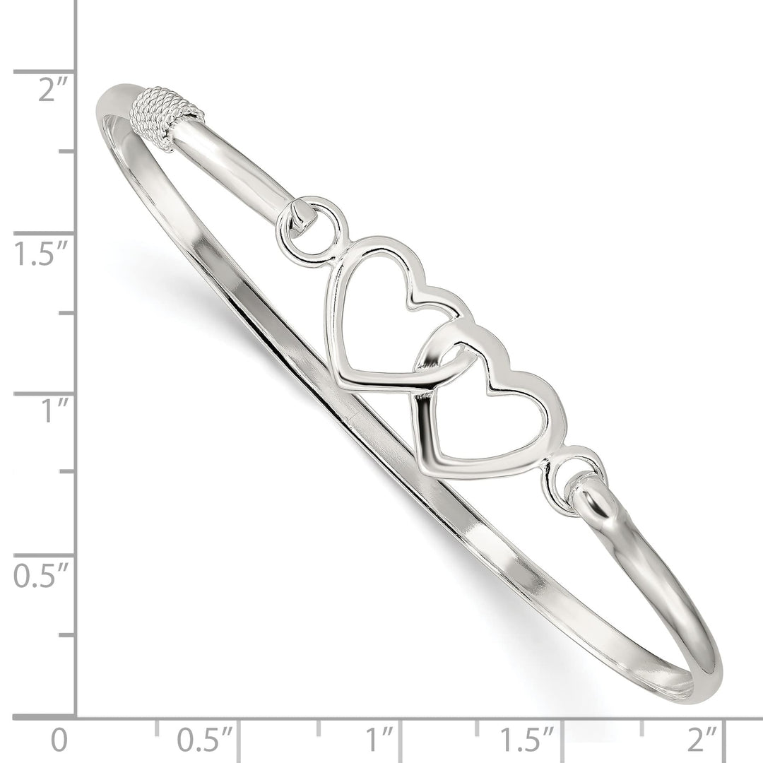 Sterling Silver Polished 2 Hearts Hook Closure Bangle