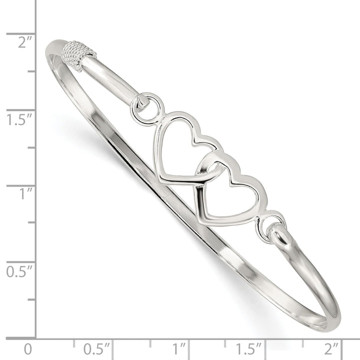 Sterling Silver Polished 2 Hearts Hook Closure Bangle