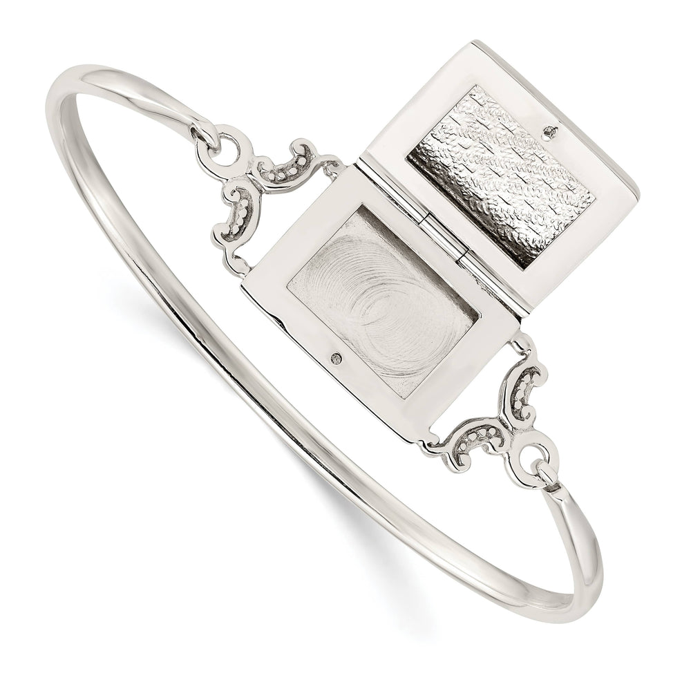 Sterling Silver Polished 24mm Rectangular Locket Hook Closure Bangle