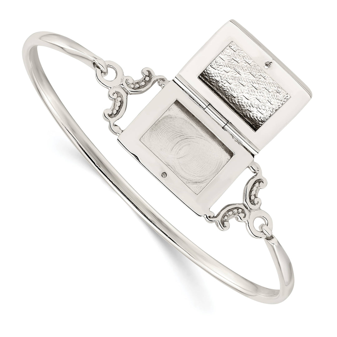 Sterling Silver Polished 24mm Rectangular Locket Hook Closure Bangle