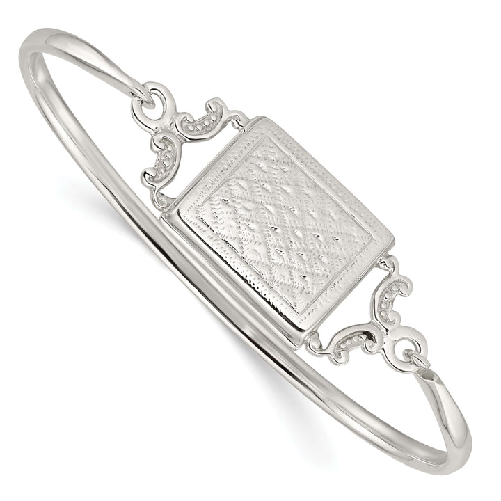 Sterling Silver Polished 24mm Rectangular Locket Hook Closure Bangle