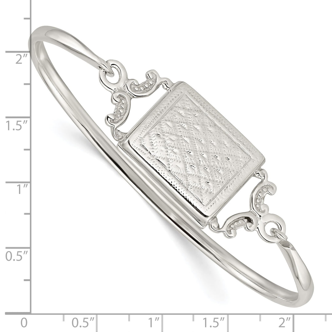 Sterling Silver Polished 24mm Rectangular Locket Hook Closure Bangle
