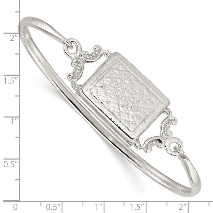 Sterling Silver Polished 24mm Rectangular Locket Hook Closure Bangle