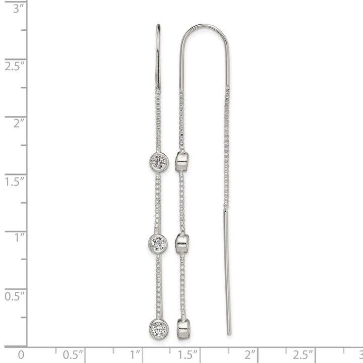 Sterling Silver Polished 3 Bezel Set CZs Threader Earrings, view 4 of 5