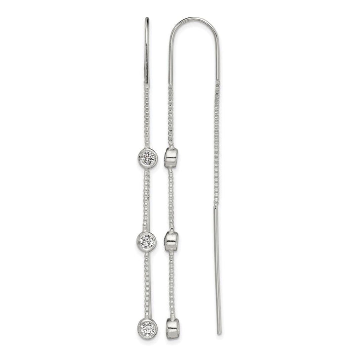 Sterling Silver Polished 3 Bezel Set CZs Threader Earrings, view 1 of 5