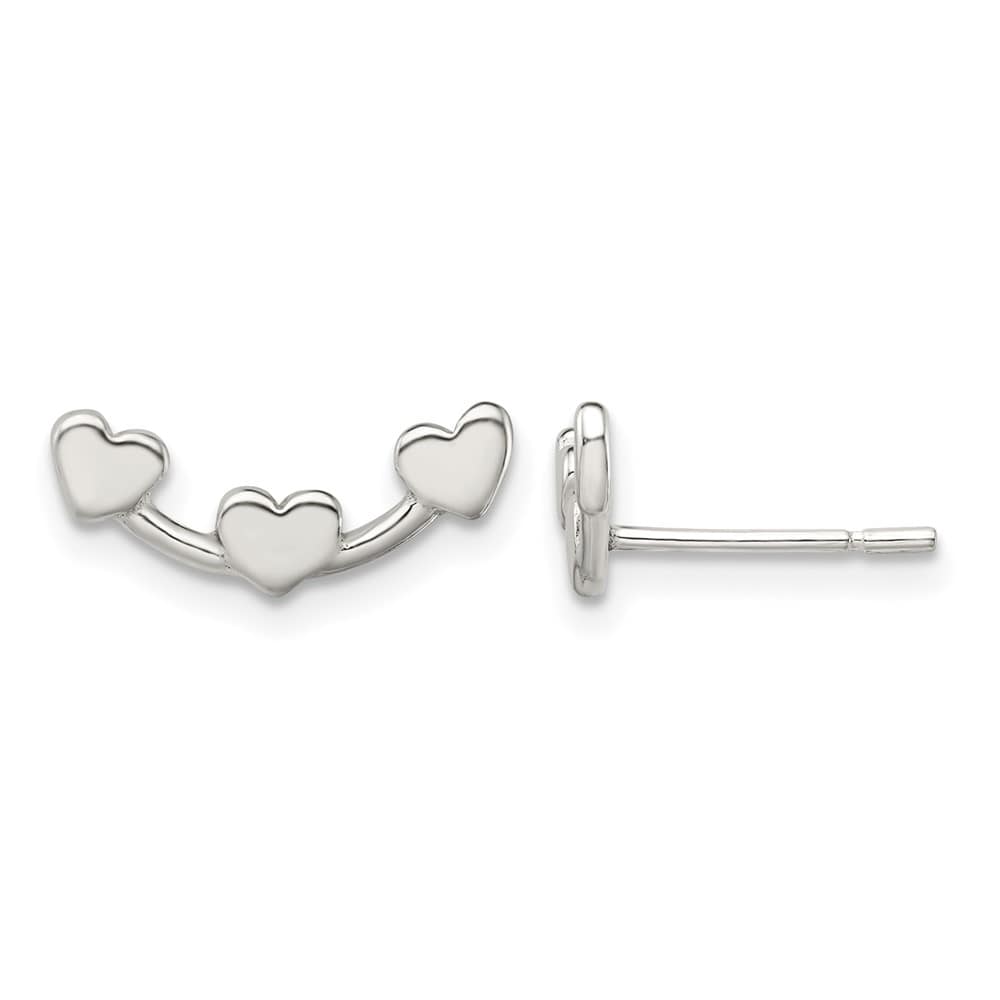 Sterling Silver Polished 3-Heart Post Earrings