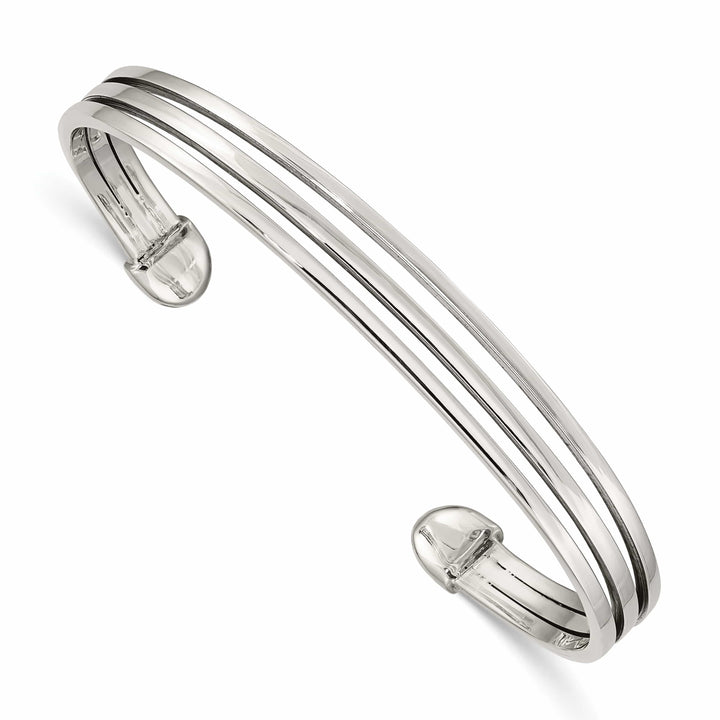 Sterling Silver Polished 3-Row Cuff Bangle