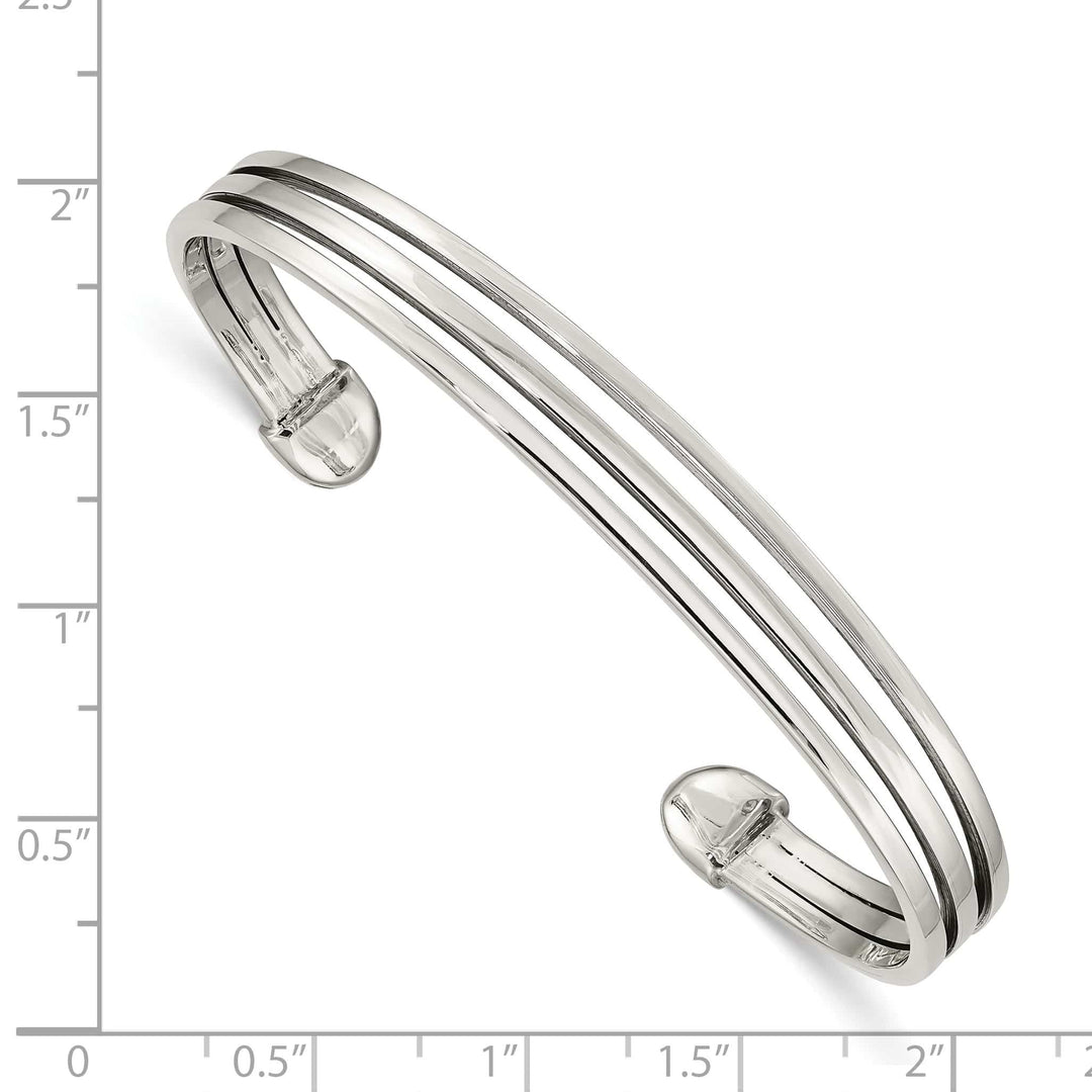 Sterling Silver Polished 3-Row Cuff Bangle