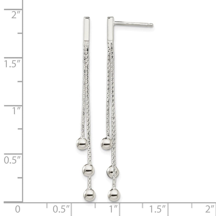 Sterling Silver Polished 3-Strand Chain & Beaded Post Dangle Earrings, view 4 of 4