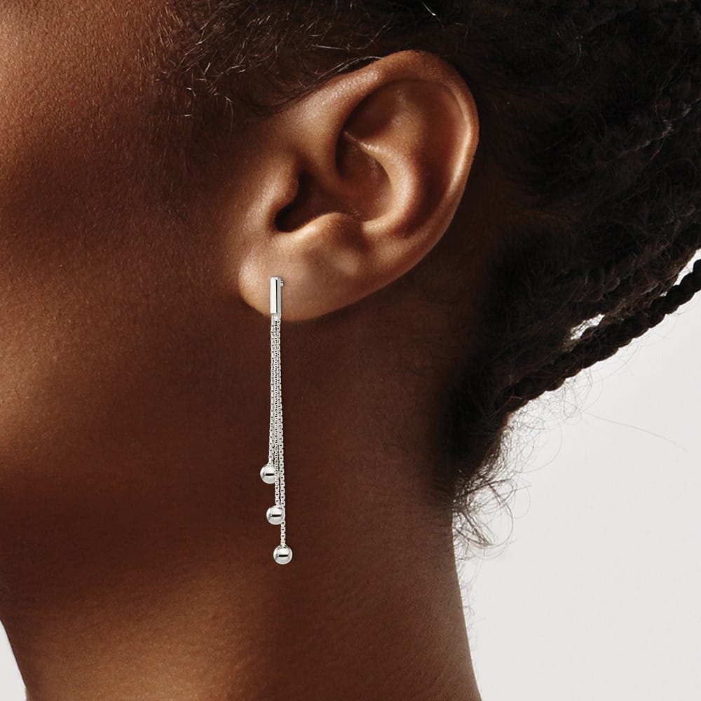 Sterling Silver Polished 3-Strand Chain & Beaded Post Dangle Earrings, view 3 of 4