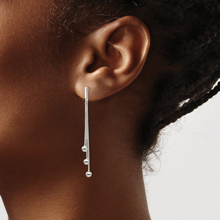 Sterling Silver Polished 3-Strand Chain & Beaded Post Dangle Earrings, view 3 of 4