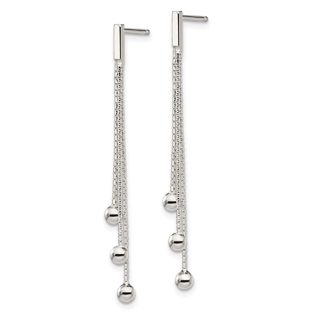 Sterling Silver Polished 3-Strand Chain & Beaded Post Dangle Earrings, view 2 of 4