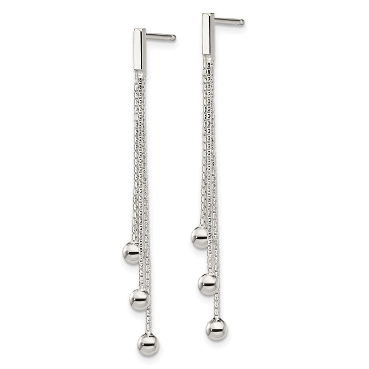 Sterling Silver Polished 3-Strand Chain & Beaded Post Dangle Earrings, view 2 of 4