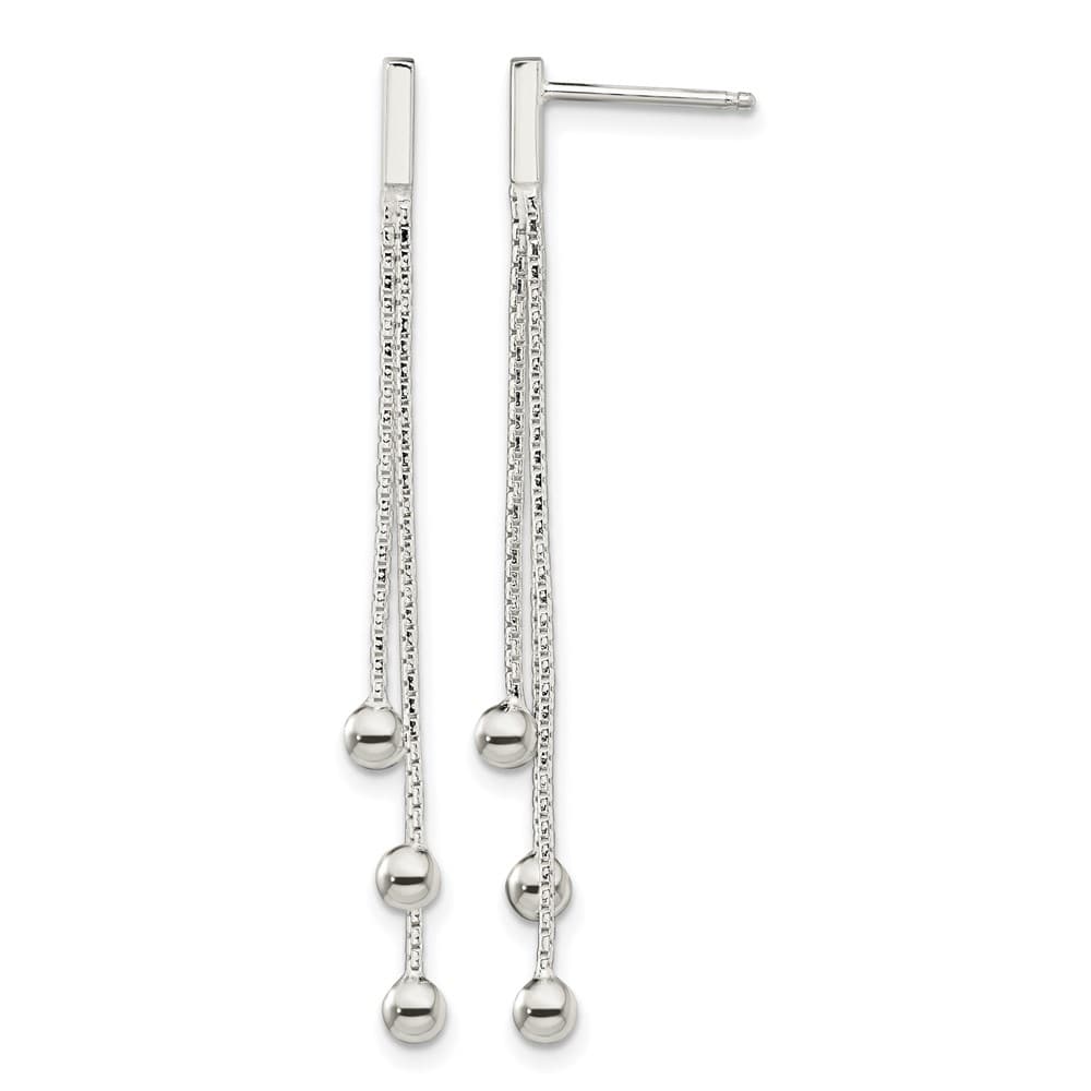 Sterling Silver Polished 3-Strand Chain & Beaded Post Dangle Earrings, view 1 of 4