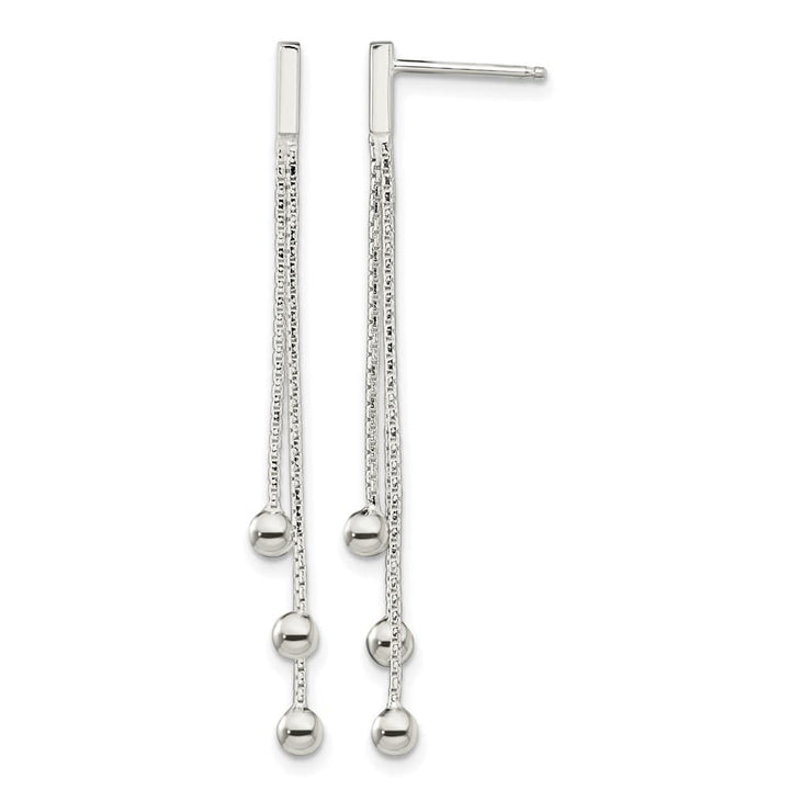 Sterling Silver Polished 3-Strand Chain & Beaded Post Dangle Earrings, view 1 of 4
