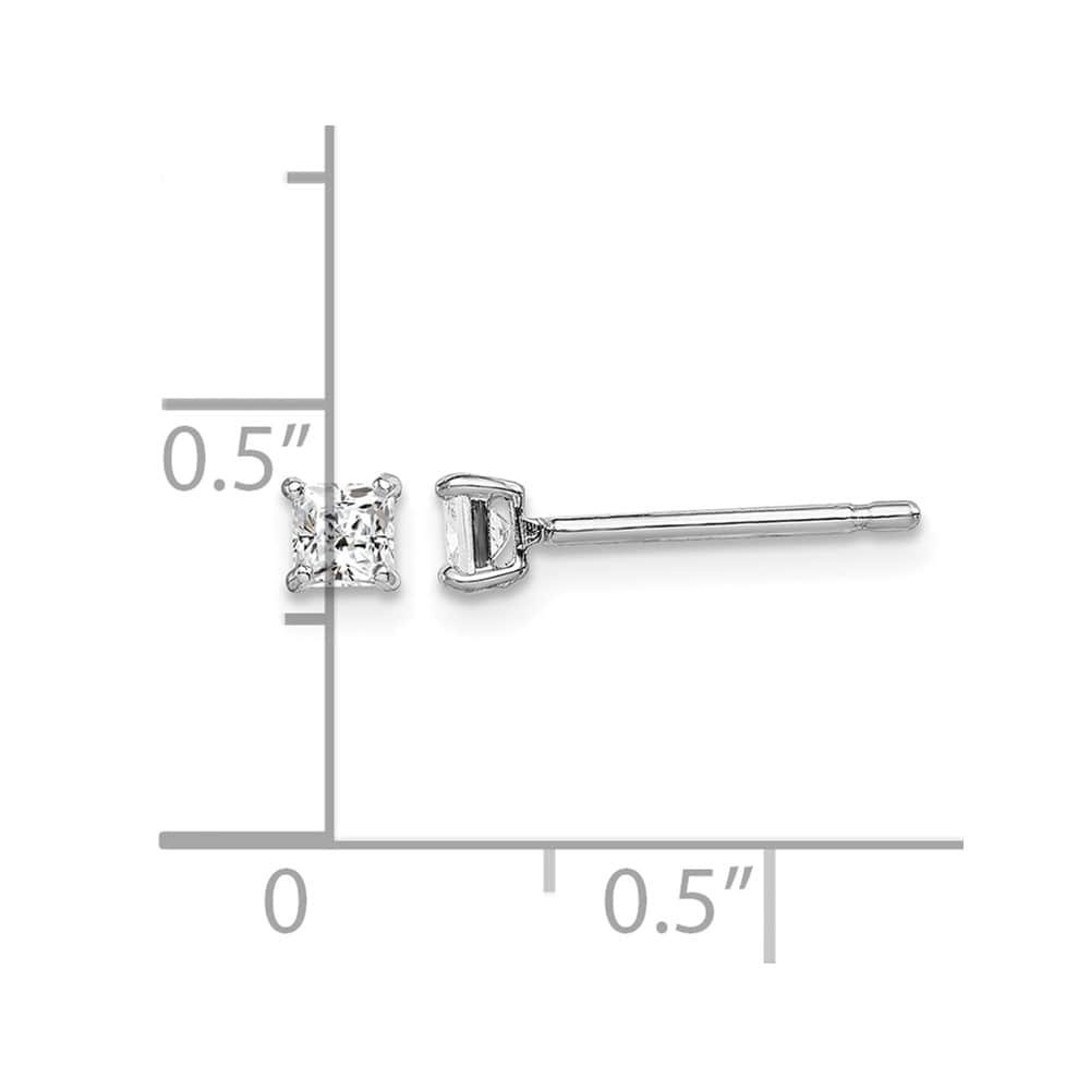 Sterling Silver Polished 3mm Square CZ Stud Earrings