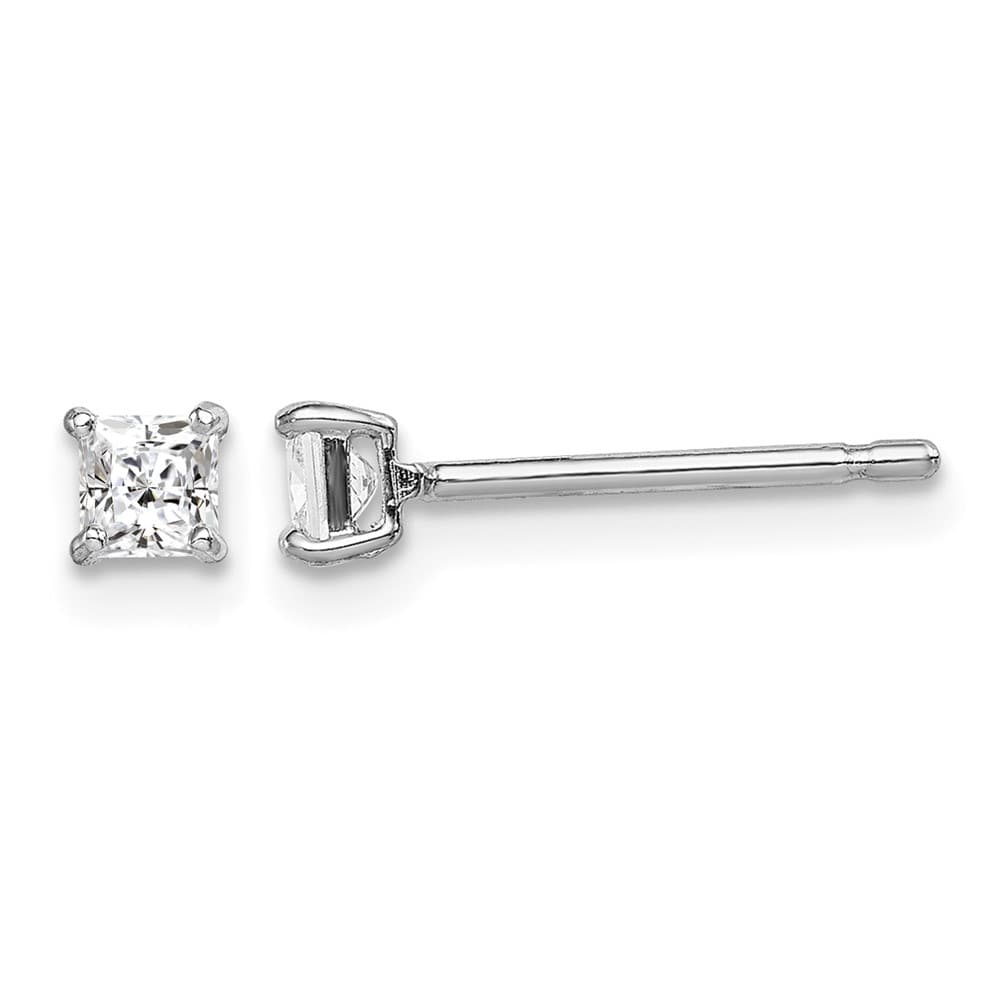 Sterling Silver Polished 3mm Square CZ Stud Earrings