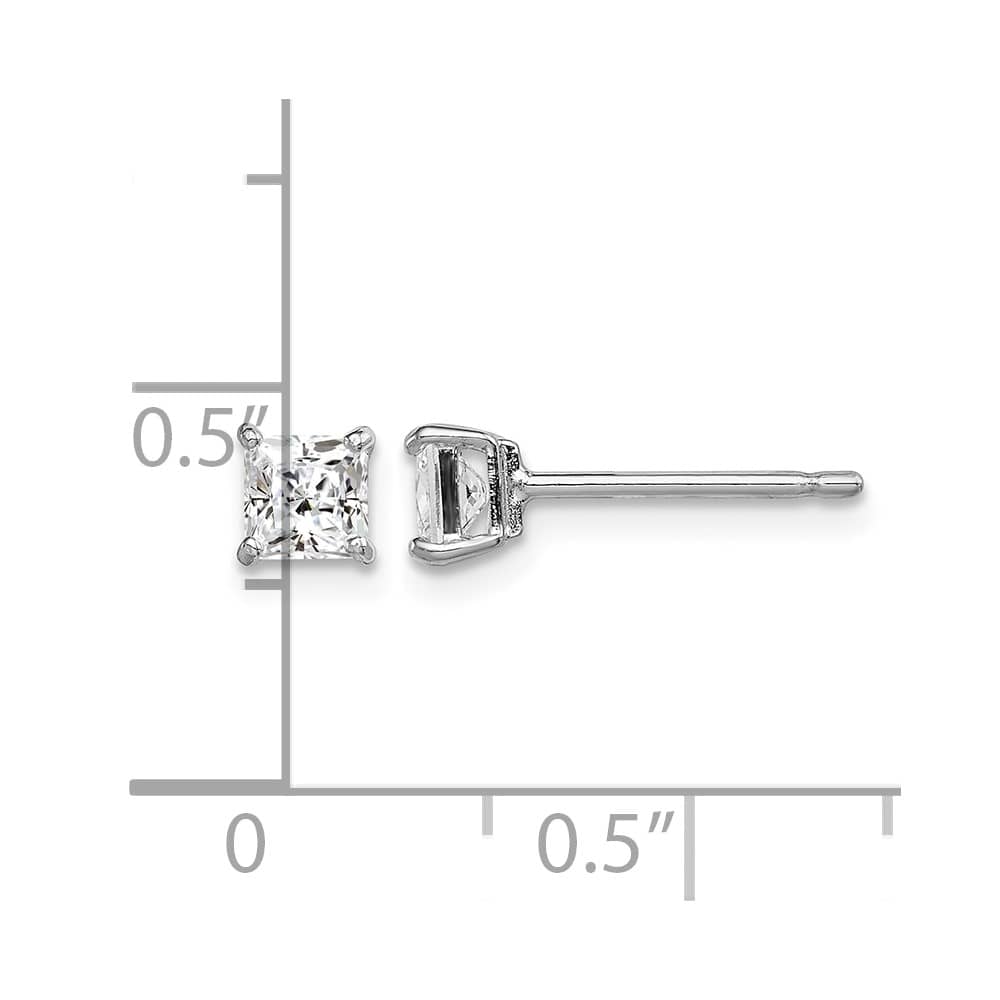 Sterling Silver Polished 4mm Square CZ Stud Earrings