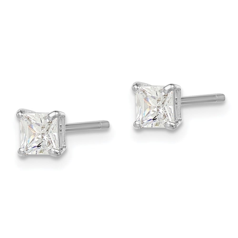 Sterling Silver Polished 4mm Square CZ Stud Earrings
