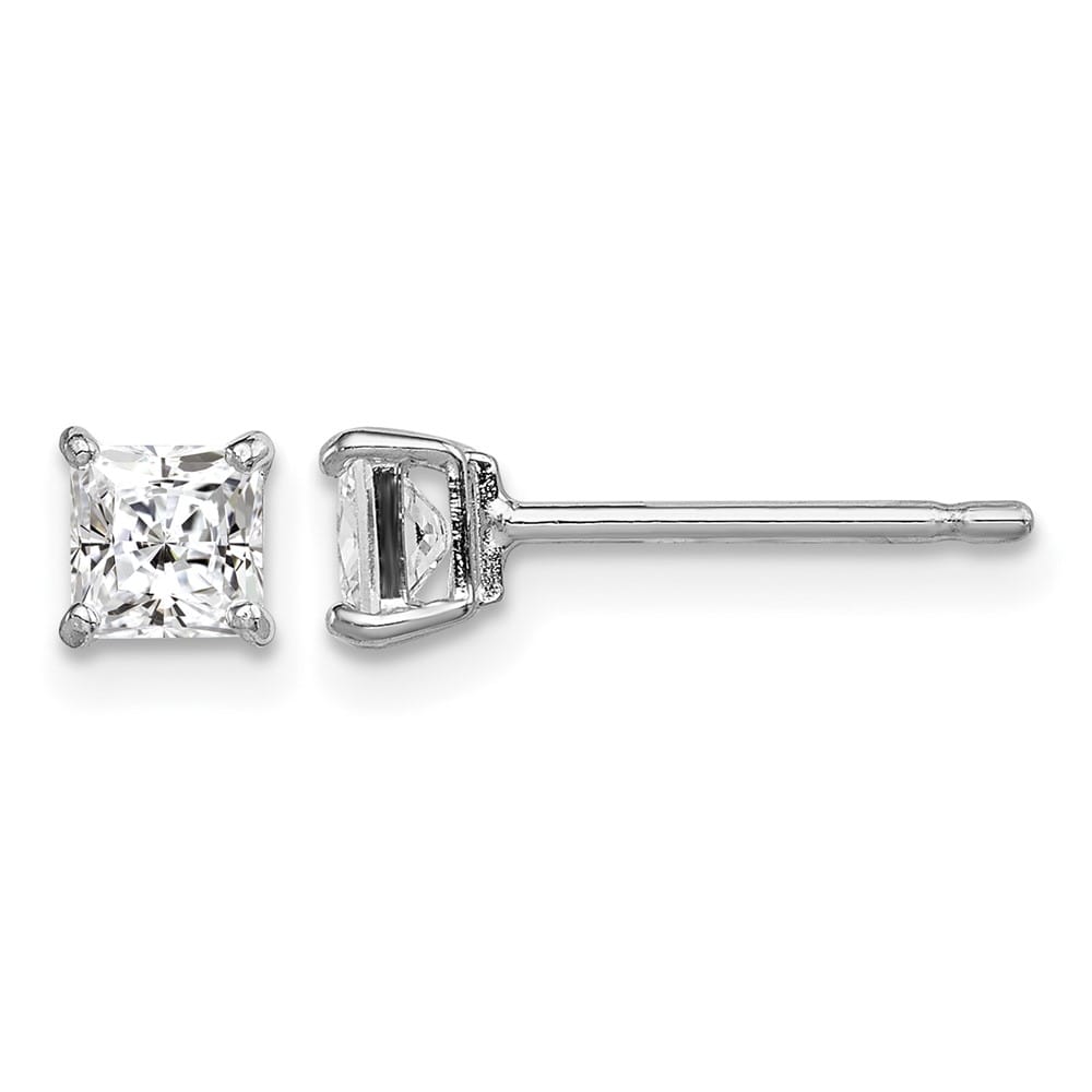 Sterling Silver Polished 4mm Square CZ Stud Earrings