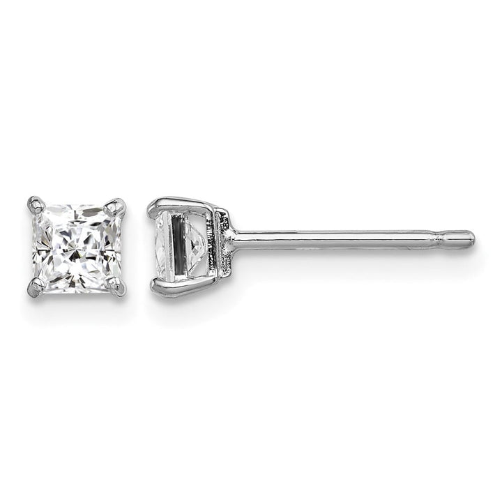Sterling Silver Polished 4mm Square CZ Stud Earrings