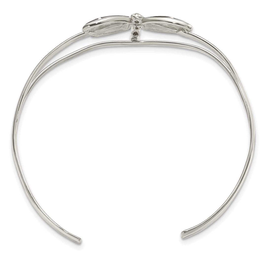 Sterling Silver Polished Abalone Dragonfly Cuff Bangle Bracelet