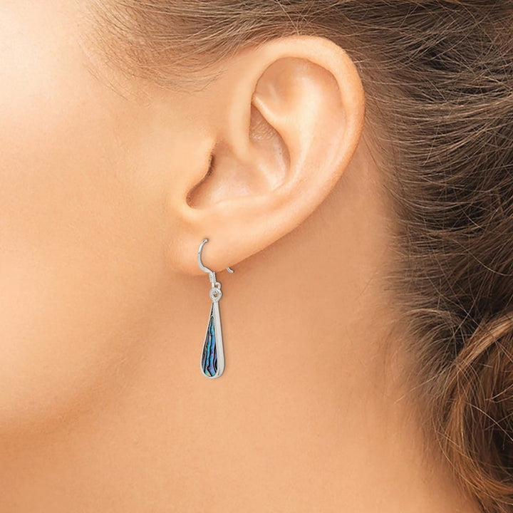 Sterling Silver Polished Abalone Teardrop Dangle Earrings, view 3 of 4