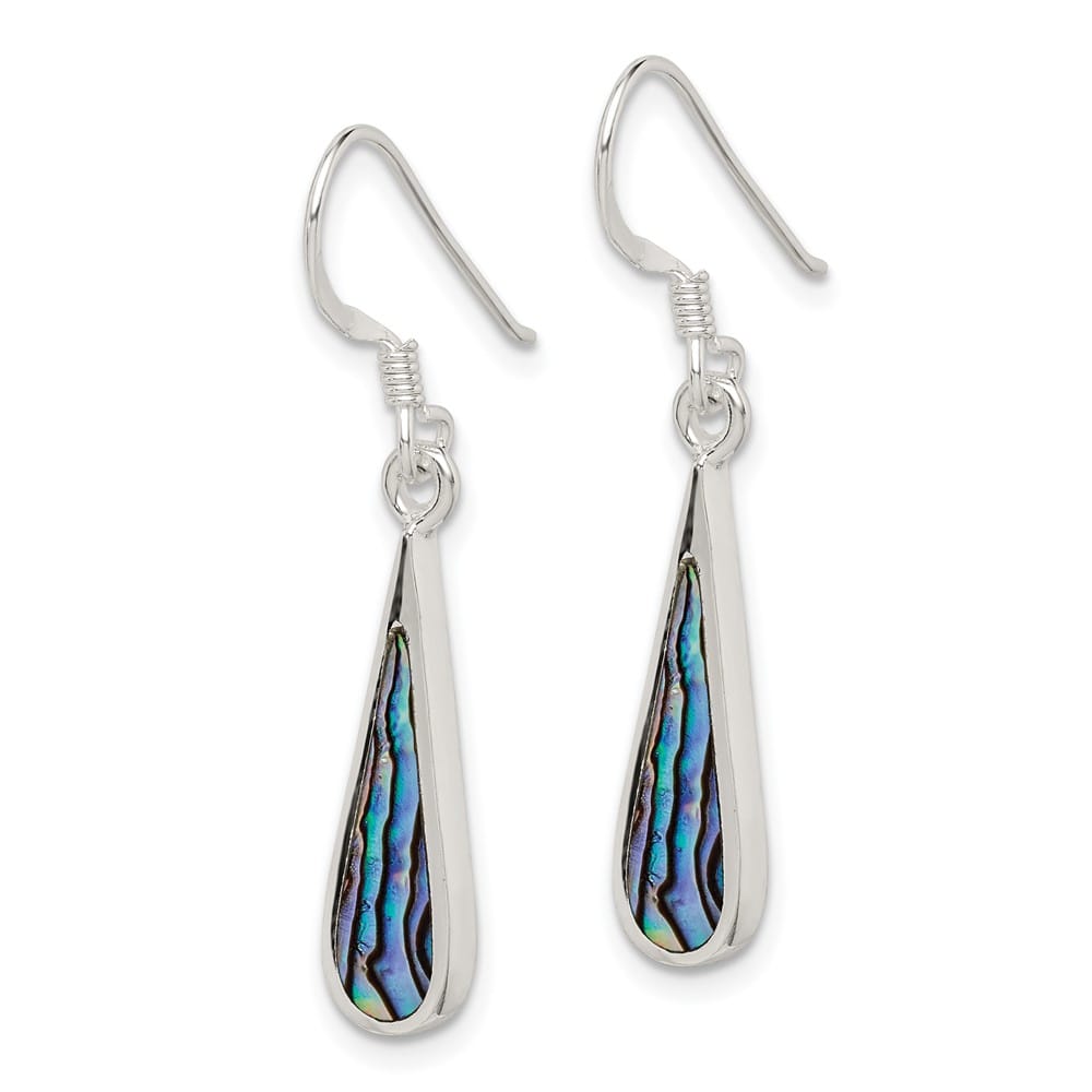 Sterling Silver Polished Abalone Teardrop Dangle Earrings, view 2 of 4