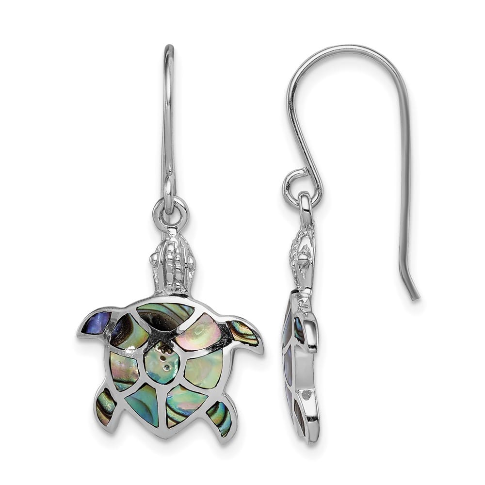 Sterling Silver Polished Abalone Turtle Dangle Earrings, view 1 of 4