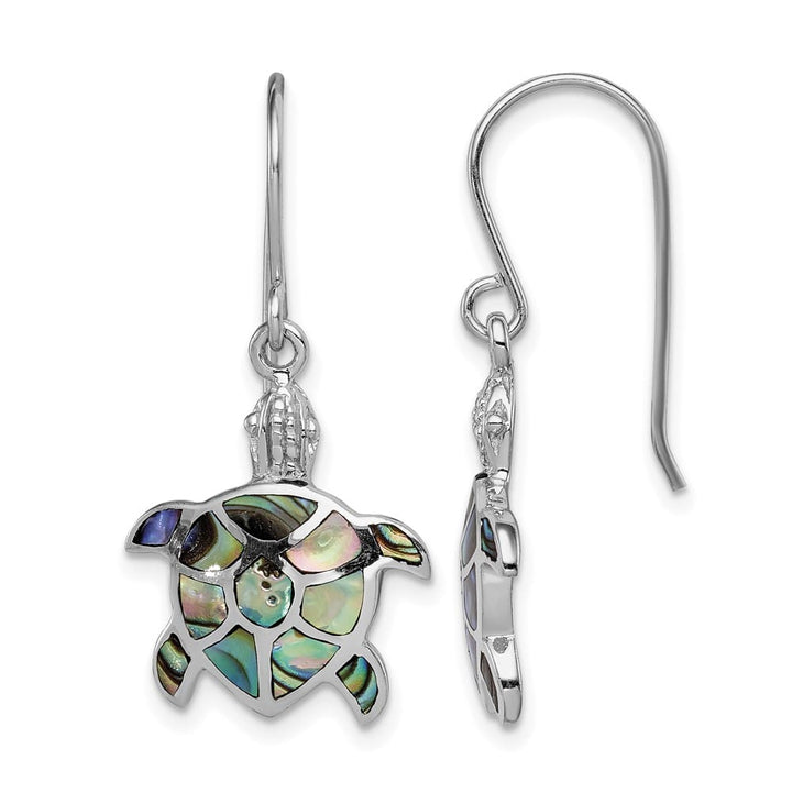 Sterling Silver Polished Abalone Turtle Dangle Earrings, view 1 of 4
