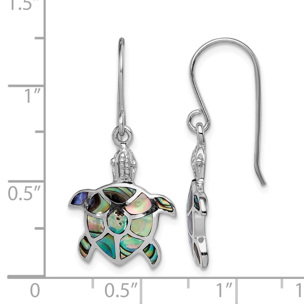 Sterling Silver Polished Abalone Turtle Dangle Earrings, view 4 of 4