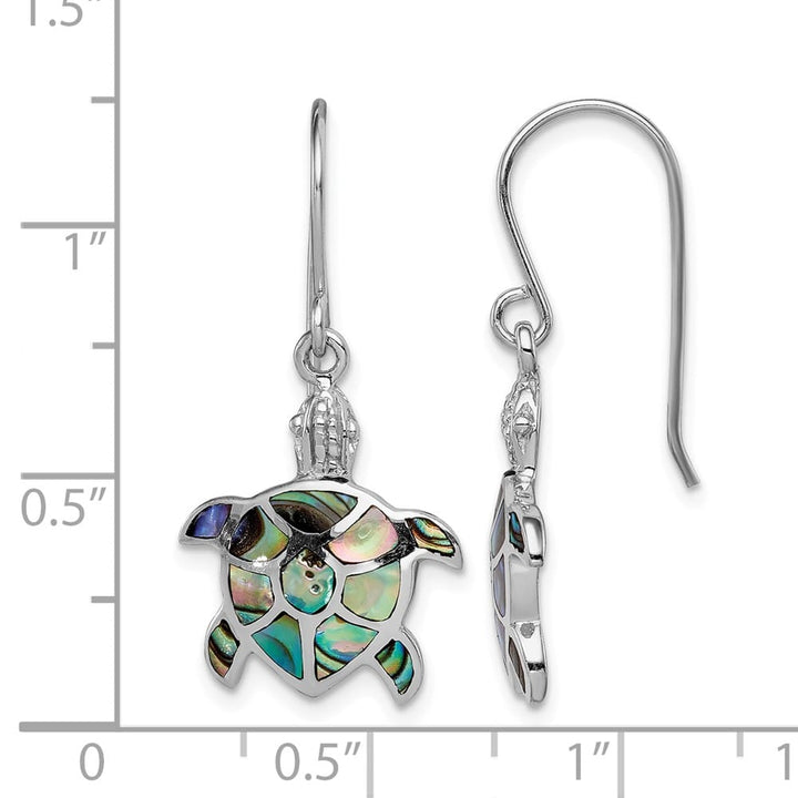Sterling Silver Polished Abalone Turtle Dangle Earrings, view 4 of 4