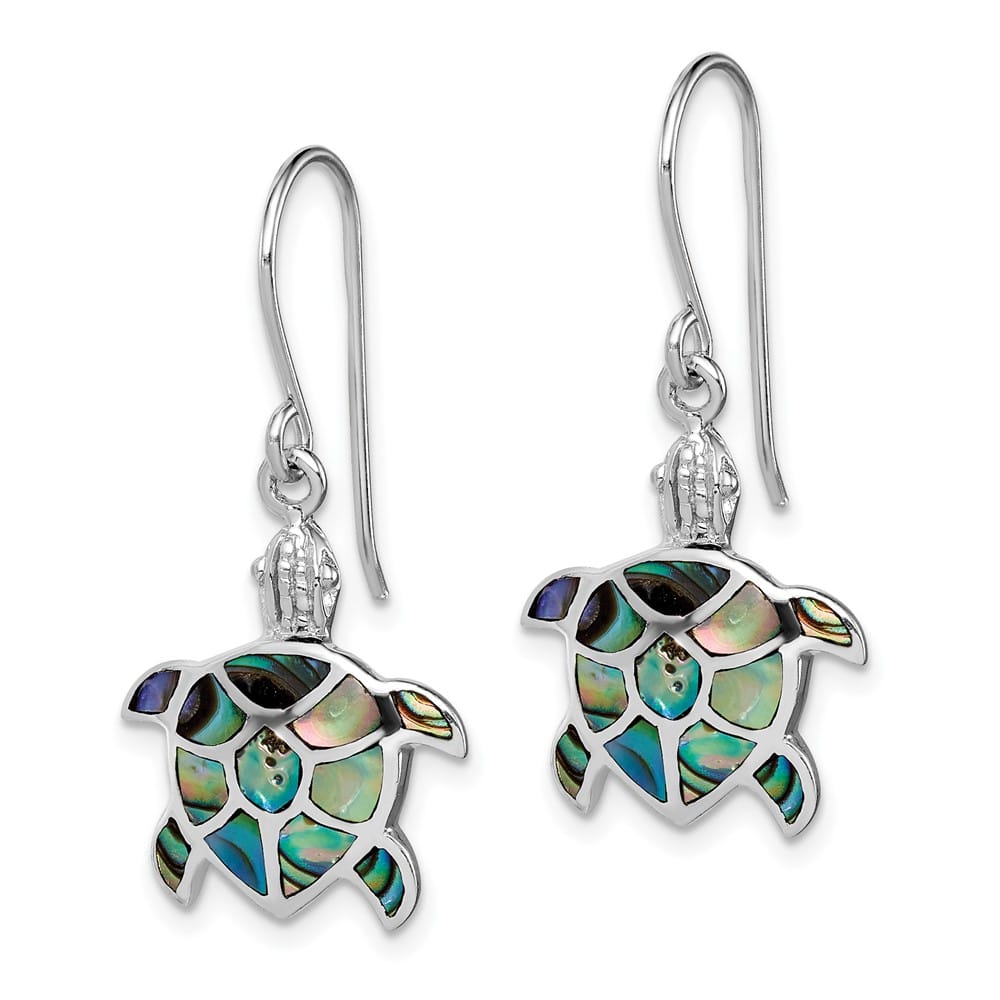 Sterling Silver Polished Abalone Turtle Dangle Earrings, view 2 of 4