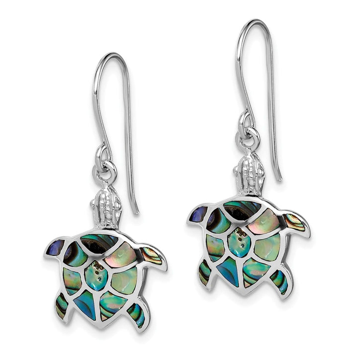 Sterling Silver Polished Abalone Turtle Dangle Earrings, view 2 of 4