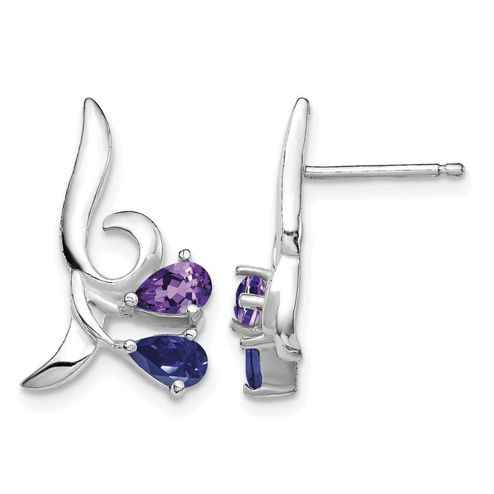 Sterling Silver Polished Amethyst and Iolite Post Earrings, view 1 of 4