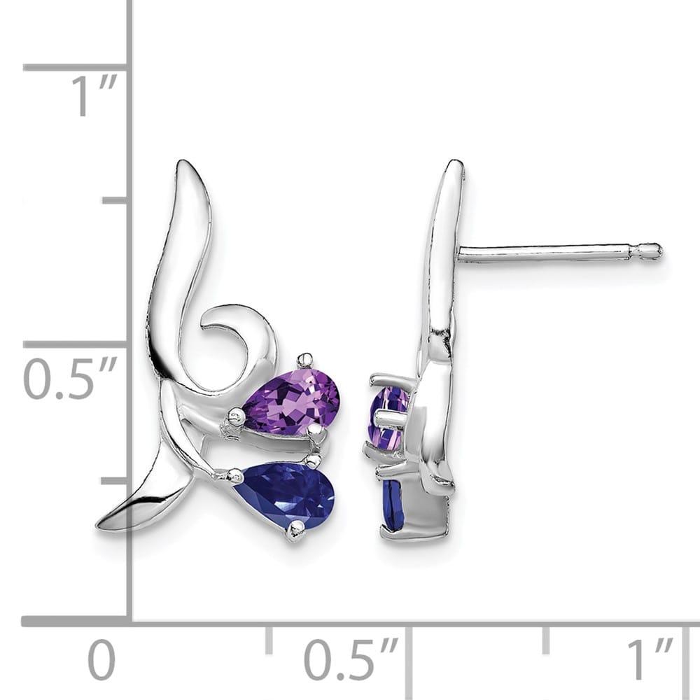 Sterling Silver Polished Amethyst and Iolite Post Earrings, view 4 of 4