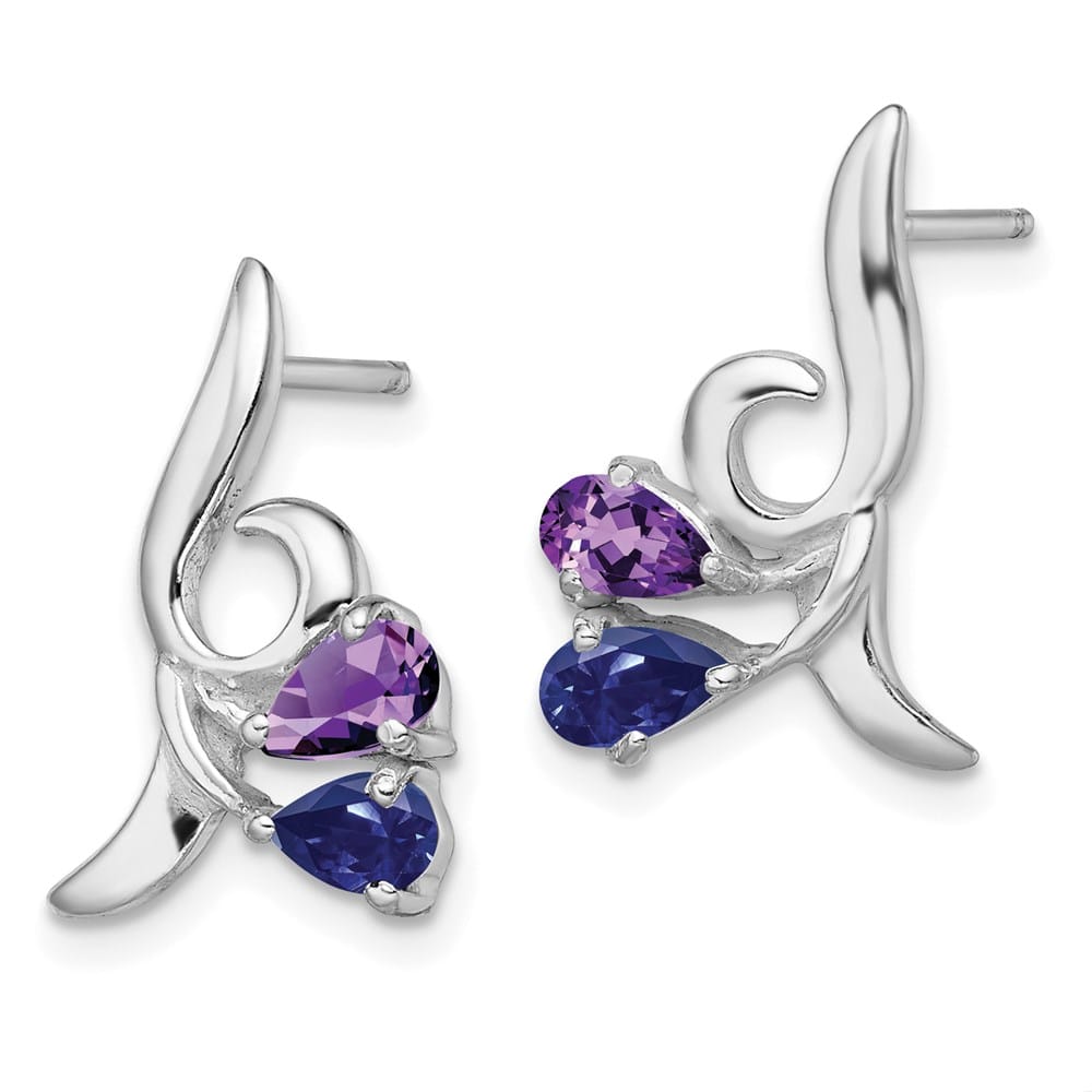 Sterling Silver Polished Amethyst and Iolite Post Earrings, view 2 of 4
