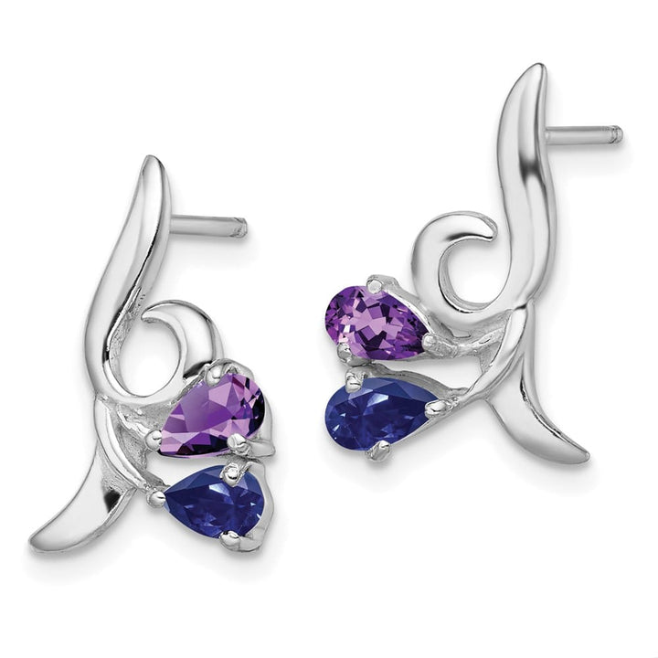 Sterling Silver Polished Amethyst and Iolite Post Earrings, view 2 of 4