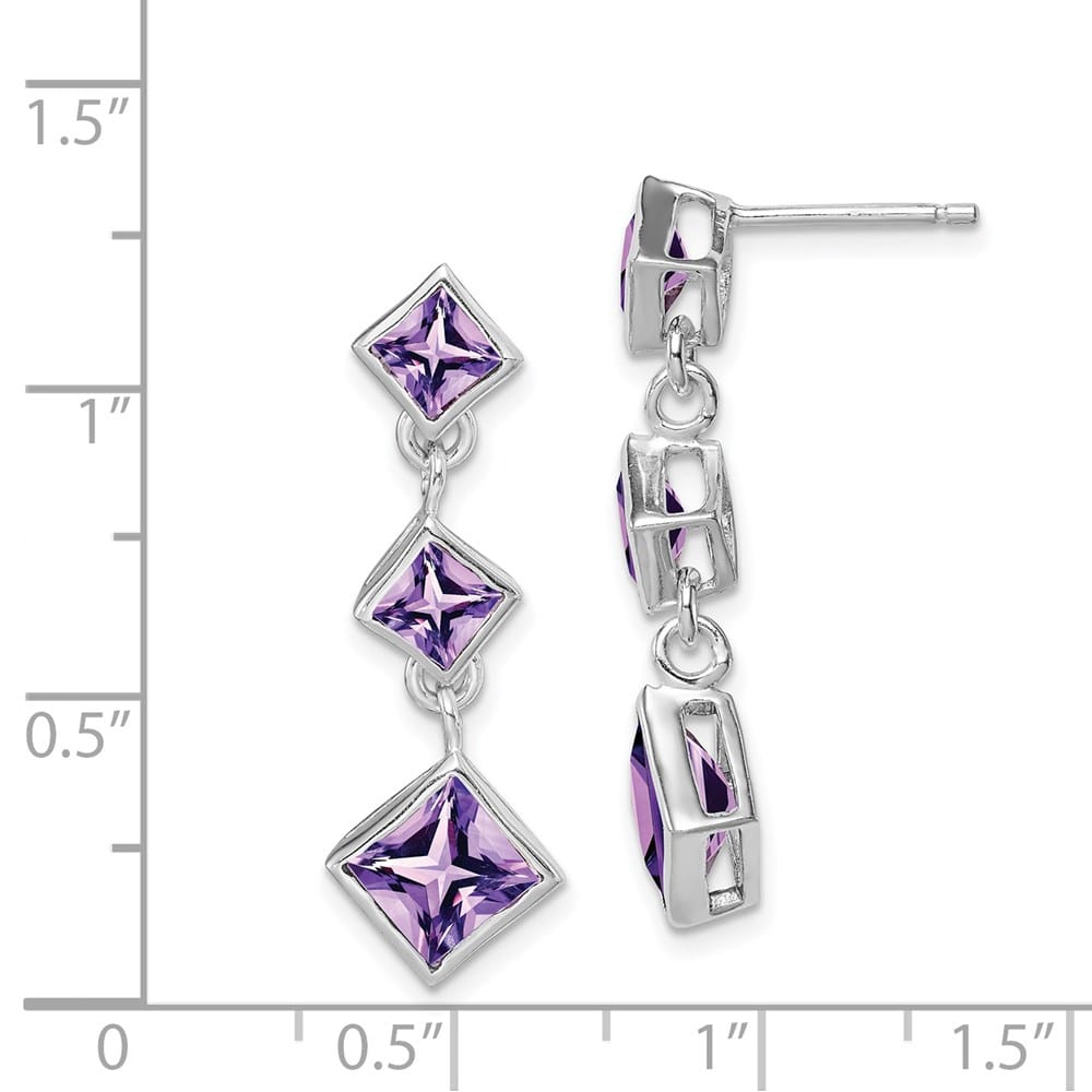 Sterling Silver Polished Amethyst Post Dangle Earrings, view 4 of 4