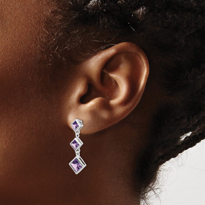 Sterling Silver Polished Amethyst Post Dangle Earrings, view 3 of 4