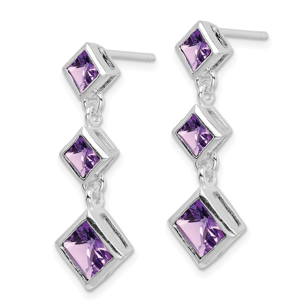 Sterling Silver Polished Amethyst Post Dangle Earrings, view 2 of 4