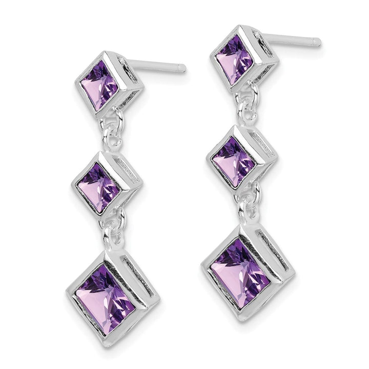 Sterling Silver Polished Amethyst Post Dangle Earrings, view 2 of 4