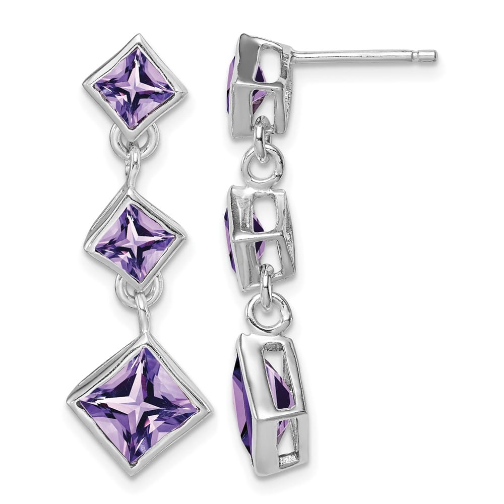 Sterling Silver Polished Amethyst Post Dangle Earrings, view 1 of 4
