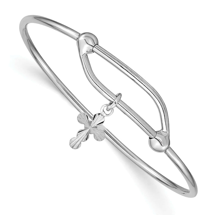 Sterling Silver Polished and D.C. Cross Adjustable Baby Bangle