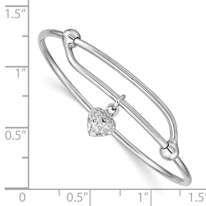 Sterling Silver Polished and D.C. Heart Adjustable Baby Bangle