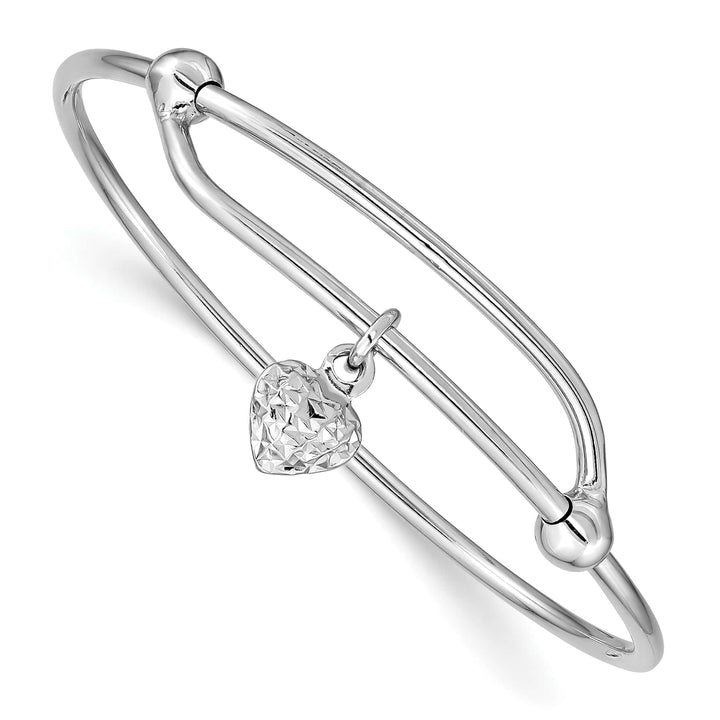 Sterling Silver Polished and D.C. Heart Adjustable Baby Bangle